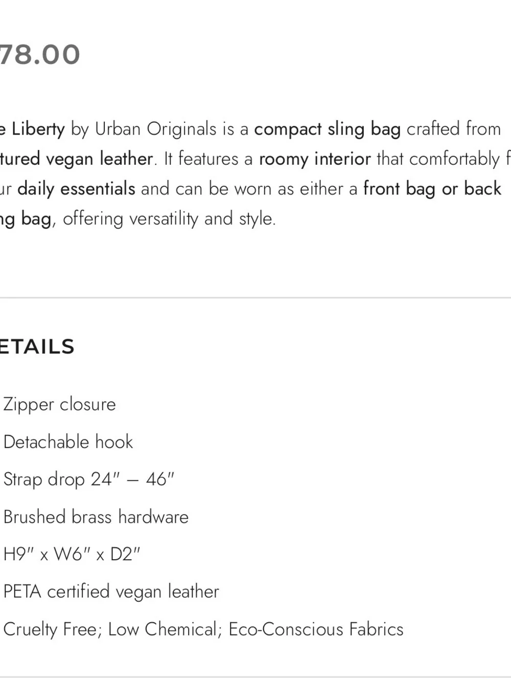 Urban Originals Sling Crossbody Grey with strap